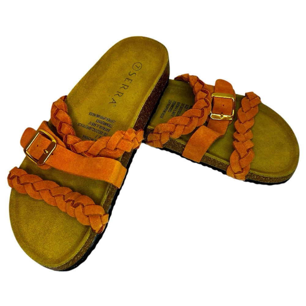 NWOT VSCO & Granola girl coral leather braided Birkenstock style sandals, size 7